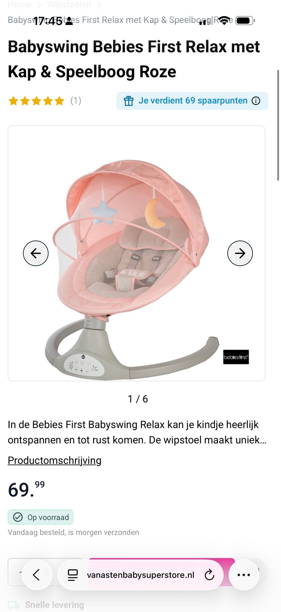 Babyswing Bebies First Relax met Kap & Speelboog Roze, Overige merken, Wipstoel, Ophalen of Verzenden, Met gordel(s) of riempje(s)