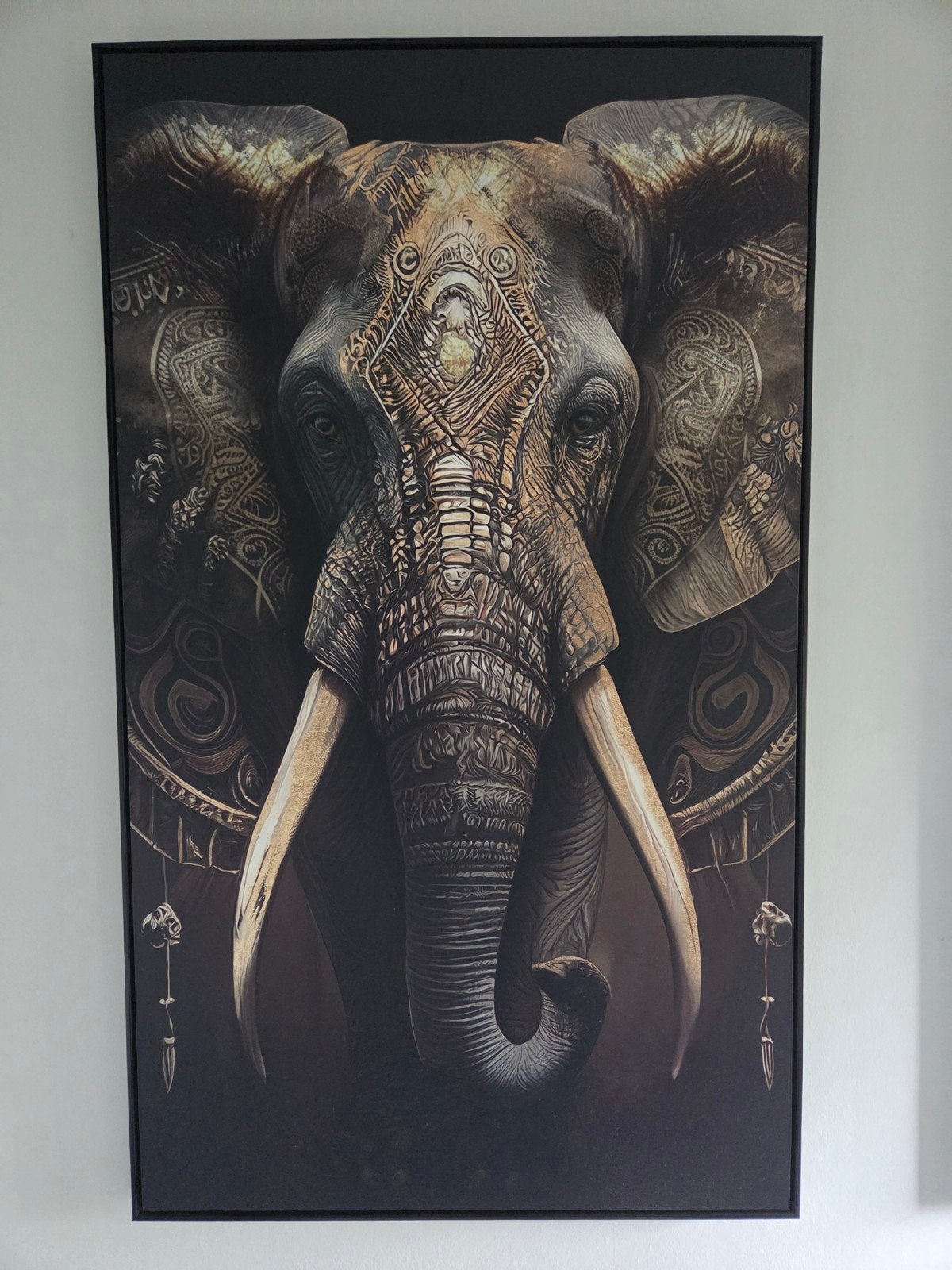 Wanddecoratie olifant, poster op MDF-paneel, 117,5 x 69,5 cm, Huis en Inrichting, Ophalen, 69 cm, Schilderij, Meerkleurig