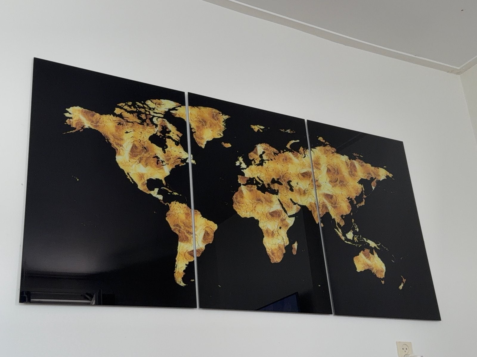 Glazen schilderij wereldkaart 60x90 cm met magneten, Ophalen, 50 – 75, Zo goed als nieuw, Schilderij