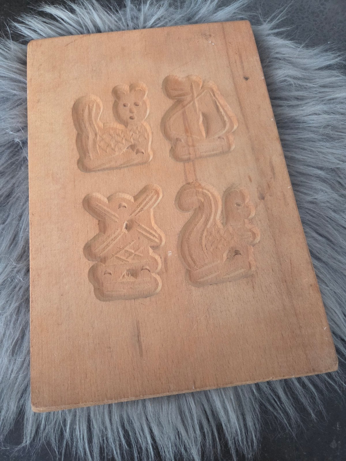 Brocante speculaasplank met 4 vormen, Ophalen of Verzenden
