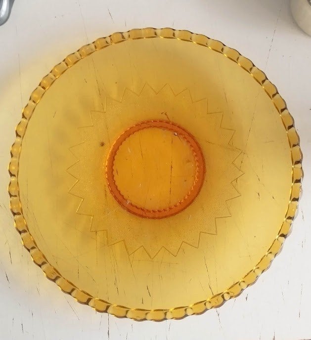 Art deco, amber kleurige glazen schaal., Antiek en Kunst, Ophalen of Verzenden