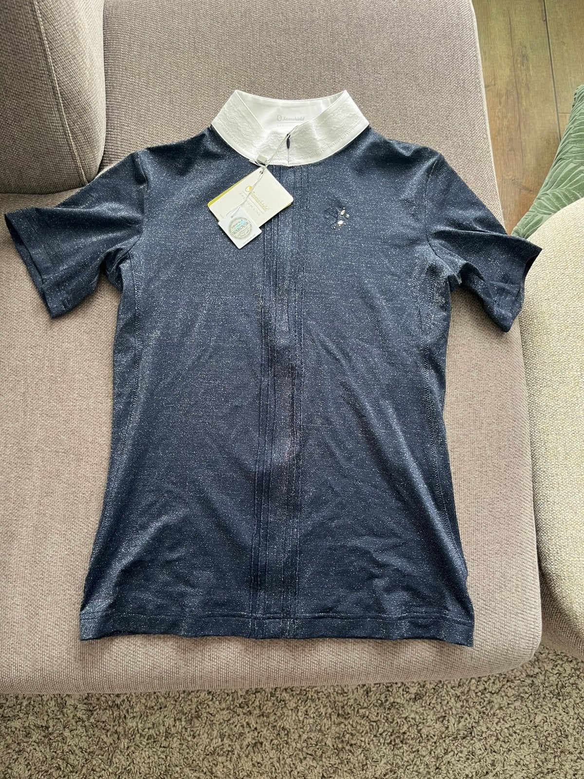 NIEUW Samshield wedstrijdshirt maat M met glitter, Dieren en Toebehoren, Paardrijkleding, Blauw, Dressuur, Nieuw, Ophalen of Verzenden