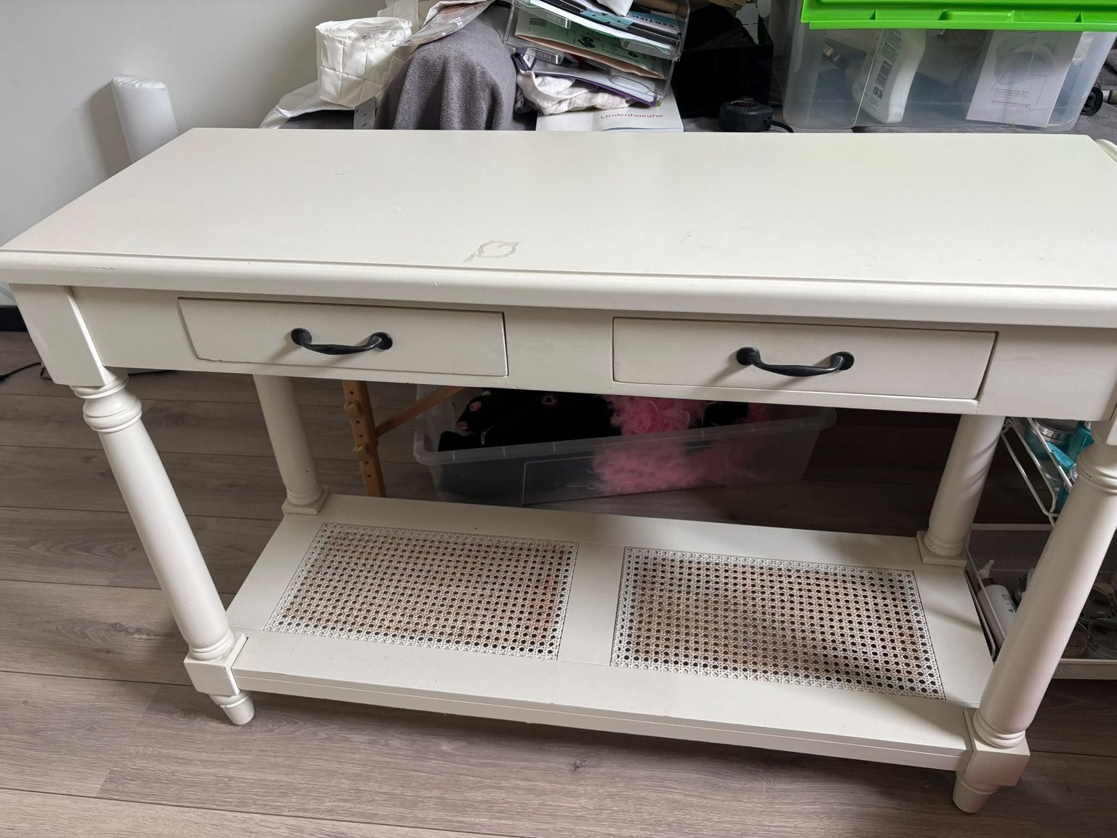 Leuke side tabel off white hout, Ophalen, Gebruikt, 100 tot 150 cm, Overige houtsoorten