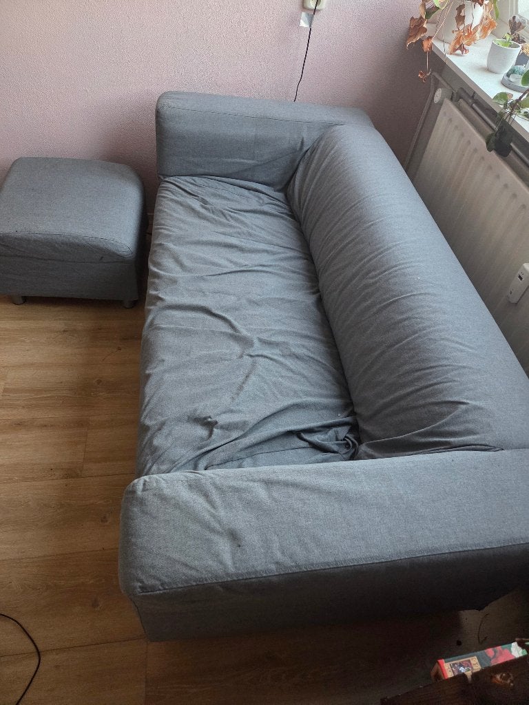 Ikea Klippan bank grijs met poef, Ophalen, Gebruikt, 150 tot 200 cm, Tweepersoons