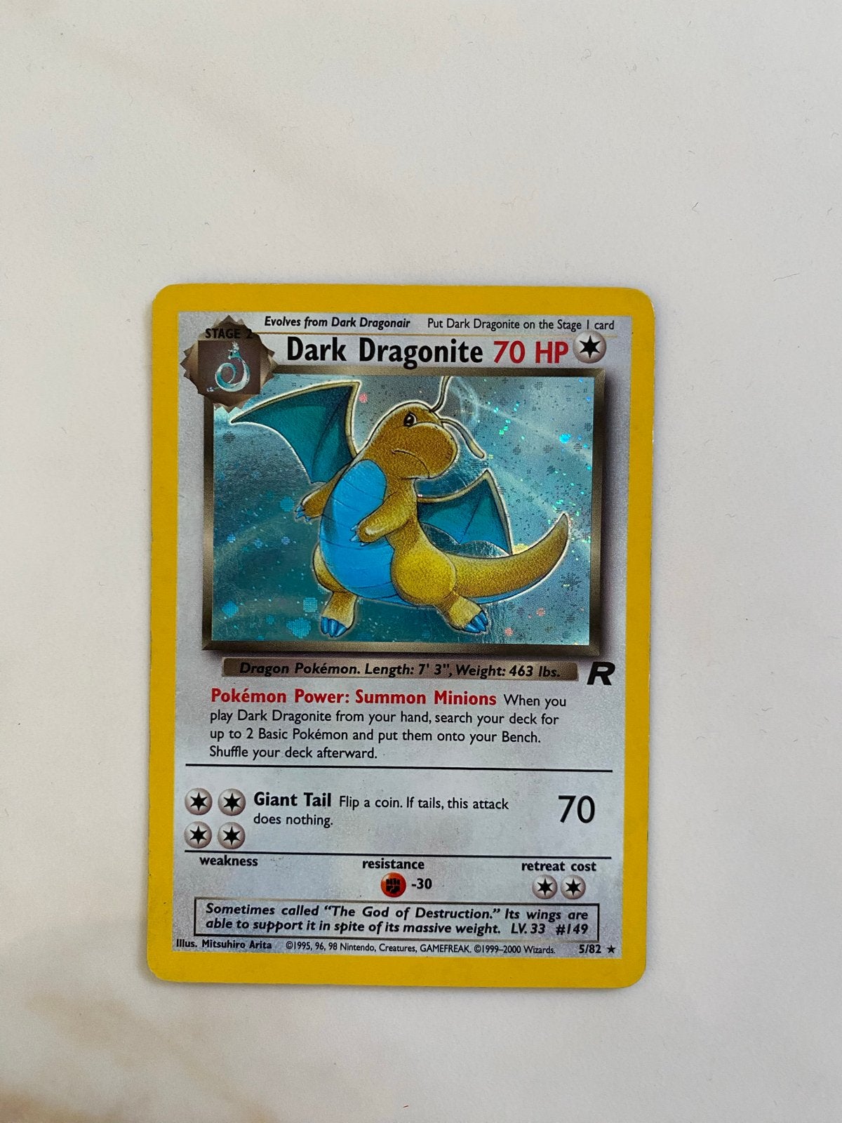 Dark Dragonite Team Rocket Swirl 5/82 Pokémon Kaart, Ophalen of Verzenden, Gebruikt, Losse kaart, Foil