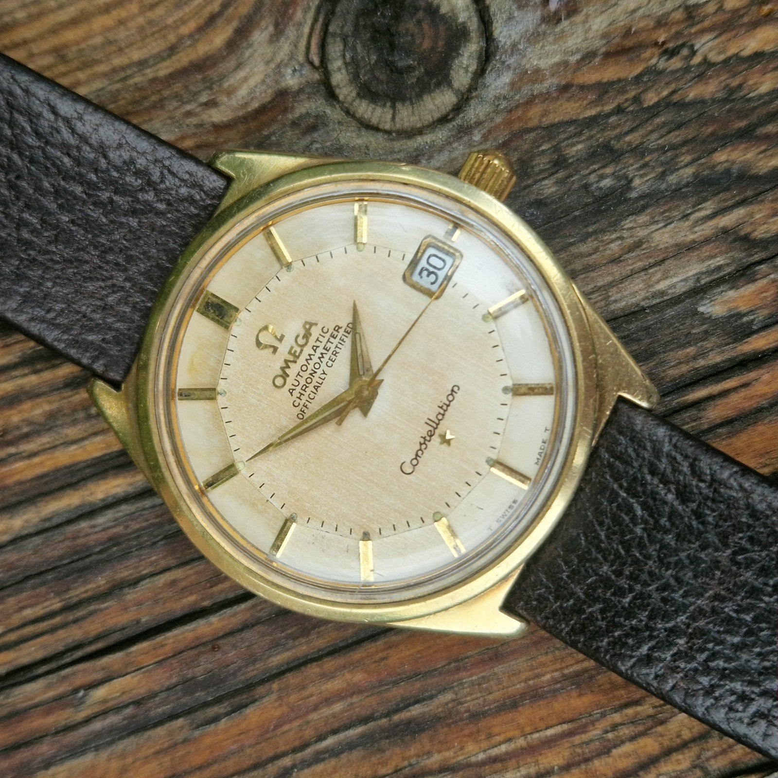 Omega Constellation Pie Pan Gold Cap 35mm, Met bandje, Polshorloge, Omega, Goud