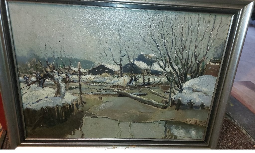 Wintergezicht Daan Muhlhaus, Antiek en Kunst, Kunst | Schilderijen | Klassiek, Ophalen, Doek, Origineel werk, Impressionistisch