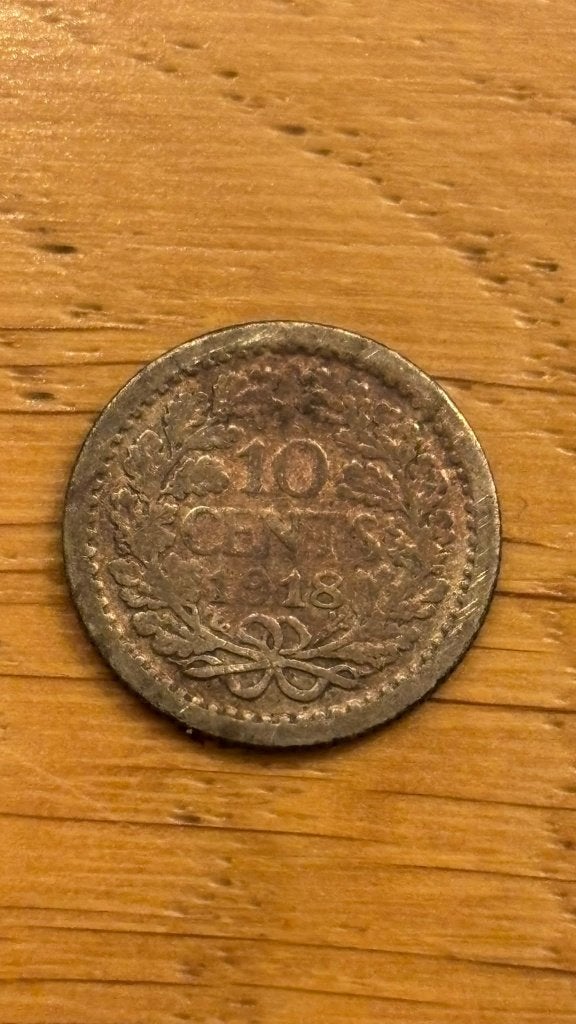Zilveren dubbeltje 1918, Zilver, Ophalen of Verzenden, 10 cent, Koningin Wilhelmina