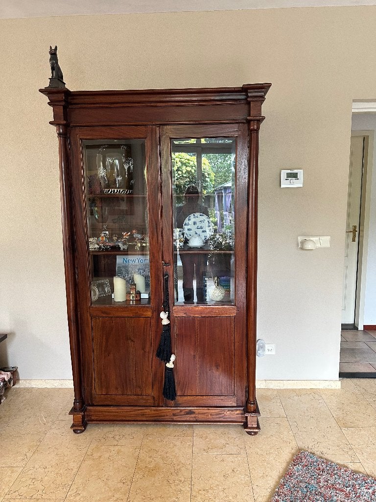 teakhouten vitrine kast, Ophalen, 100 tot 150 cm, Klasiek, Teakhout
