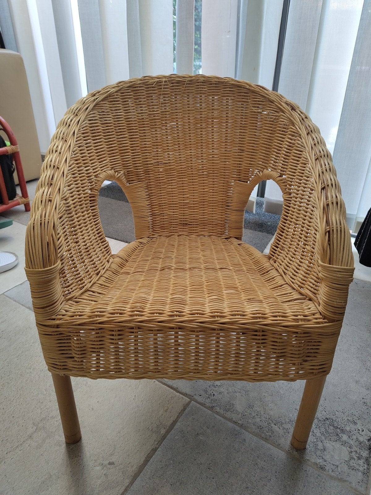 Rotan stoel kindermaat - Vintage rieten fauteuil, Ophalen, Gebruikt, Overige kleuren, Riet of Rotan