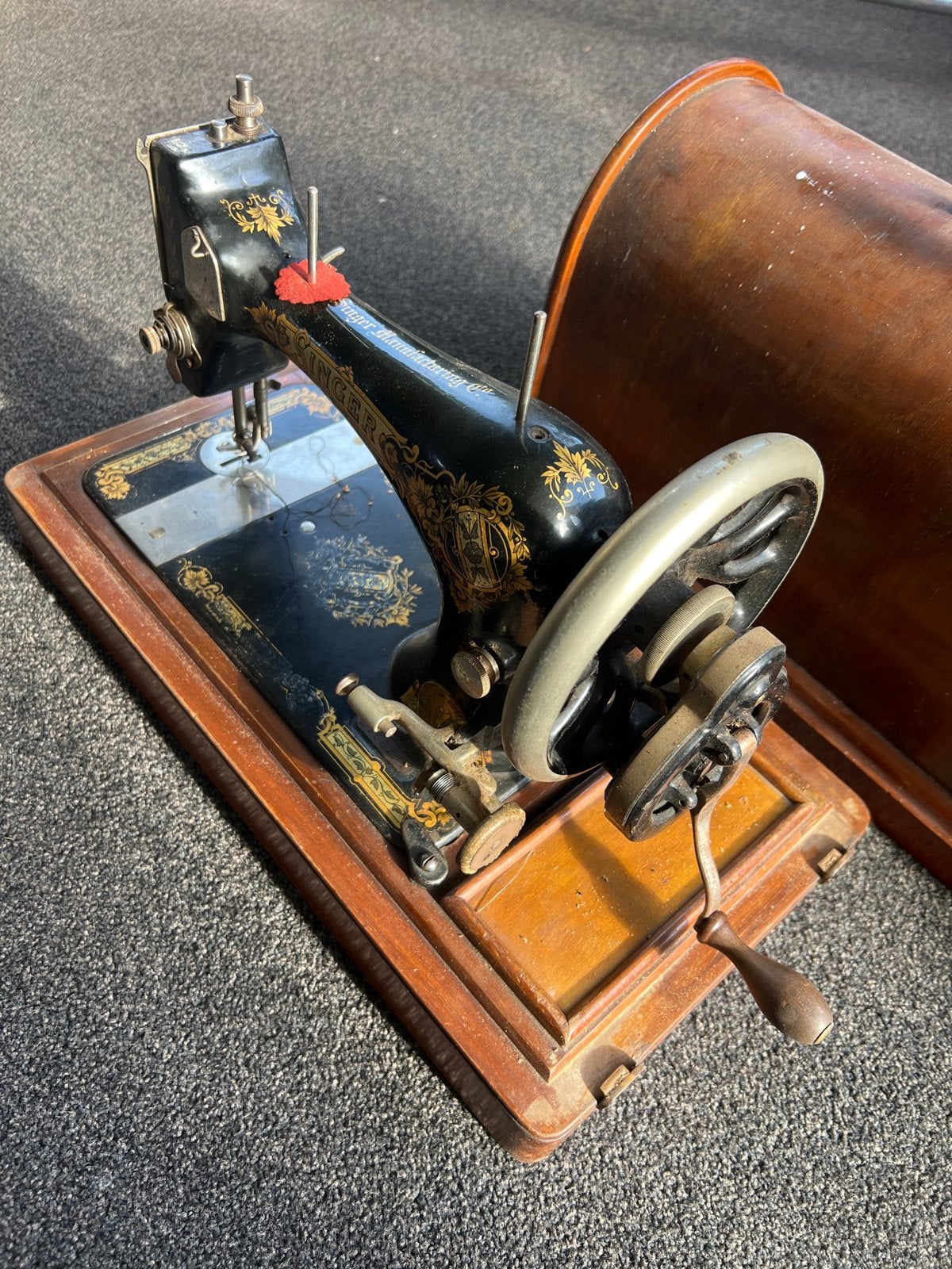 Antieke Singer Naaimachine met Houten Kap, Antiek en Kunst, Ophalen of Verzenden