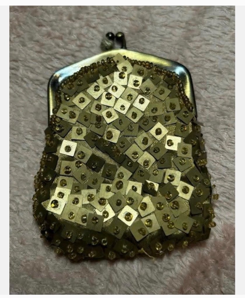 Antiek vintage Tasje Portomonaie met Pailletten geborduurd, Antiek en Kunst, Ophalen of Verzenden