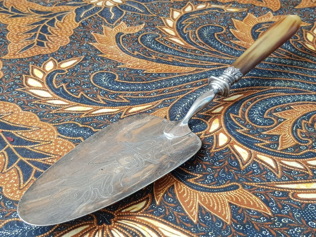 Mooie antieke Engelse schep van been en silverplate 29,8 cm., Antiek en Kunst, Antiek | Bestek, Ophalen of Verzenden
