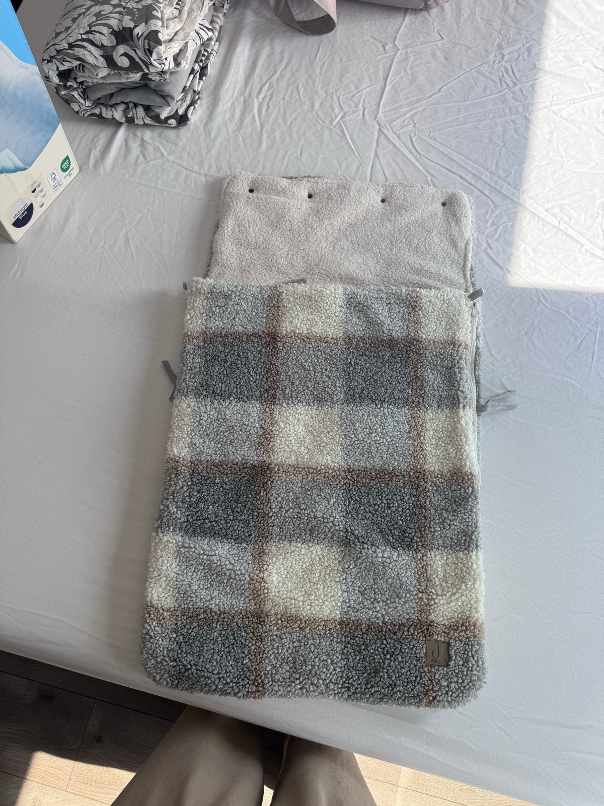Jollein Voetenzak Plaid Teddy - Grijs/Wit/Bruin, Ophalen, Zo goed als nieuw