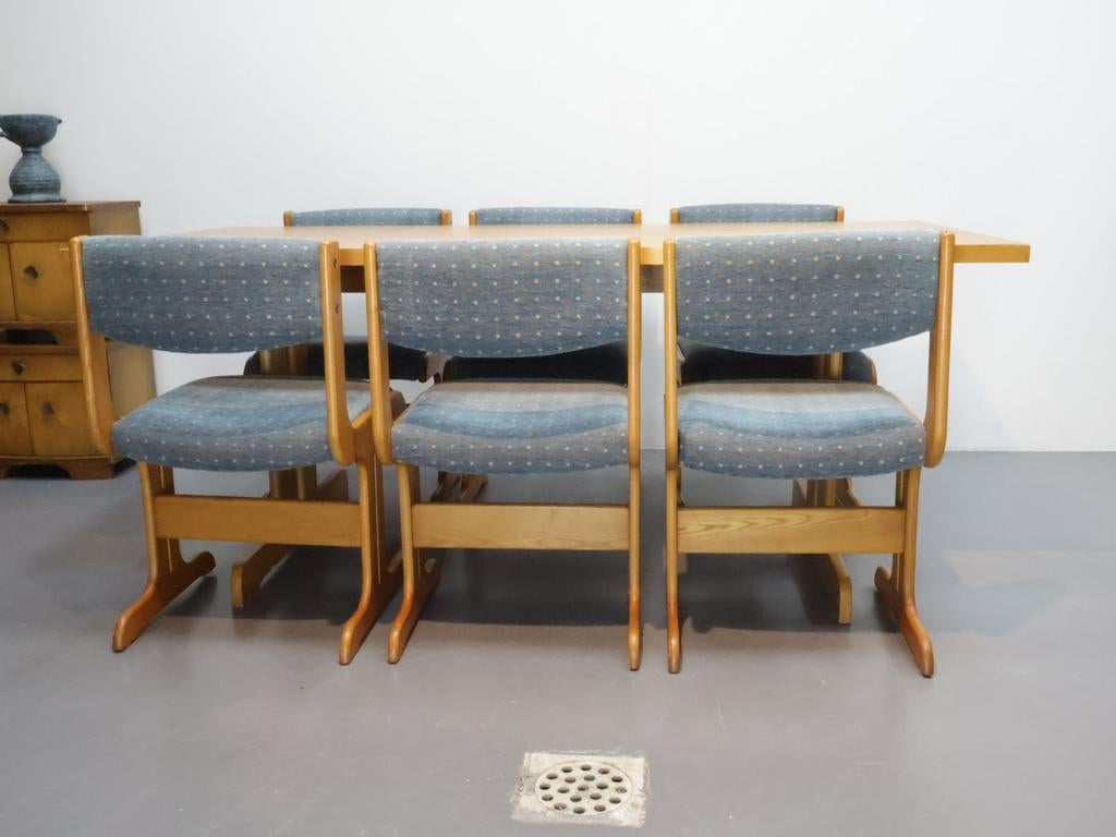 Vintage eetkamerstoelen met bijpassende tafel | 6 personen, Ophalen, Gebruikt, ., Eikenhout