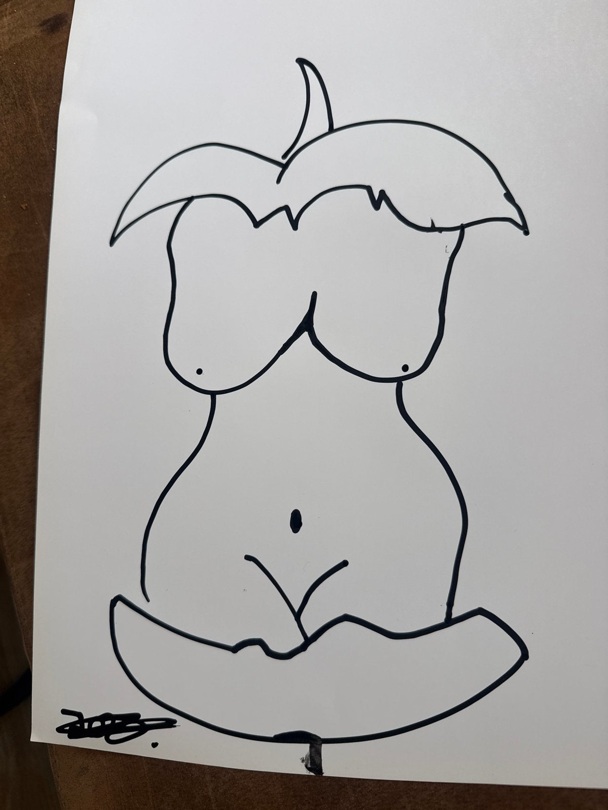 Abstracte naakte vrouw in fruitvorm, Ophalen of Verzenden, Tekening, Pentekening, Gesigneerd