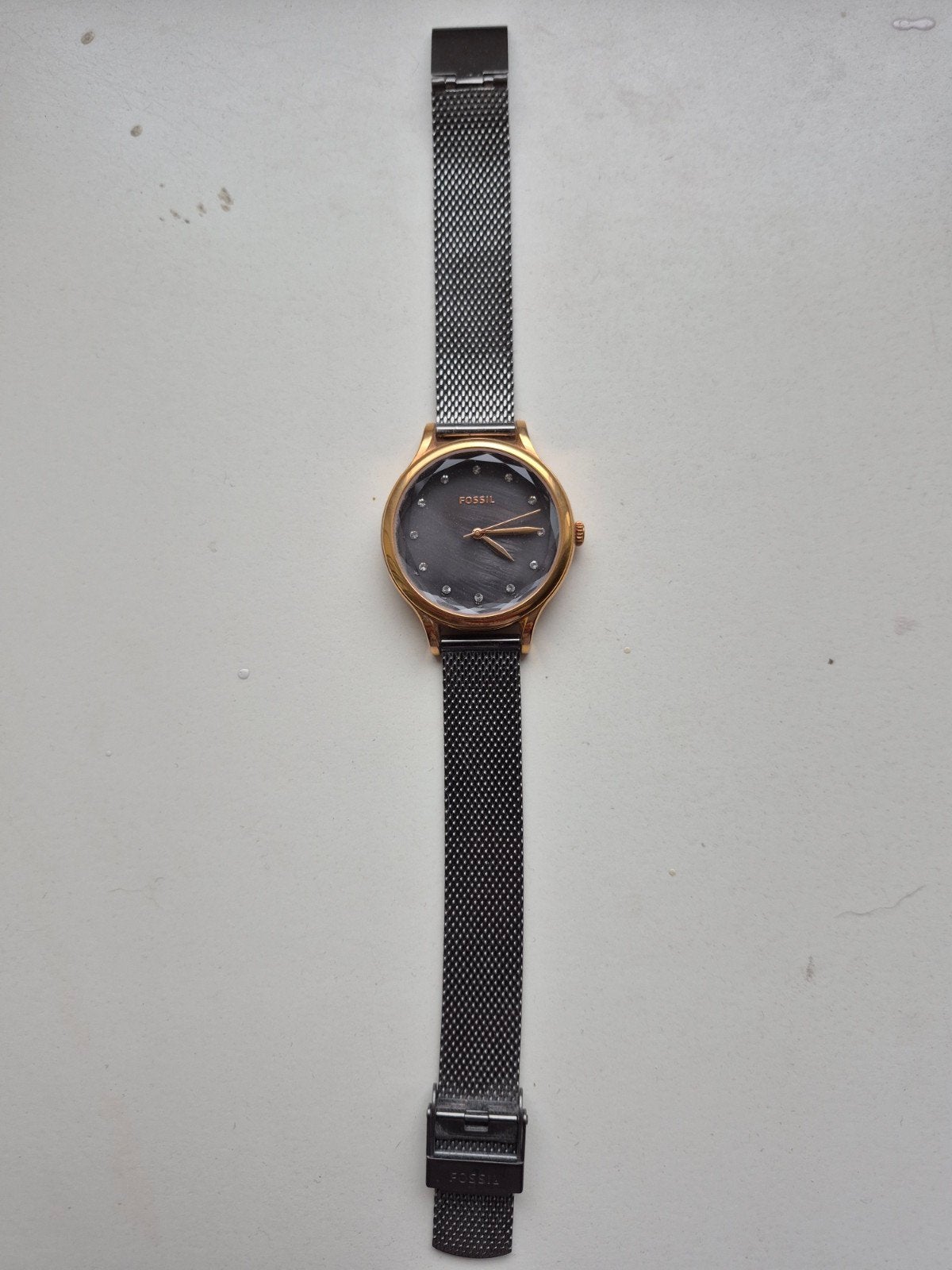 Fossil dameshorloge met Milanese band en strass, Sieraden, Tassen en Uiterlijk, Staal, Staal, Fossil, Polshorloge