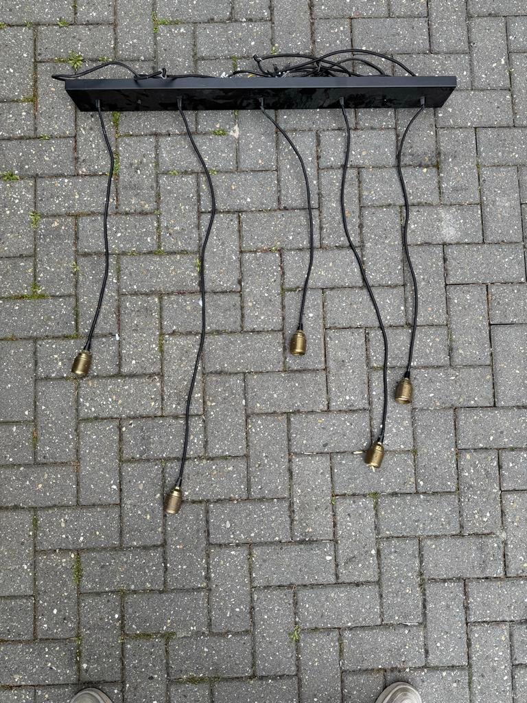 Stoere Industriële Hanglamp Eettafel - 5x E27 Messing Fittin, Ophalen, Gebruikt, Metaal, 50 tot 75 cm