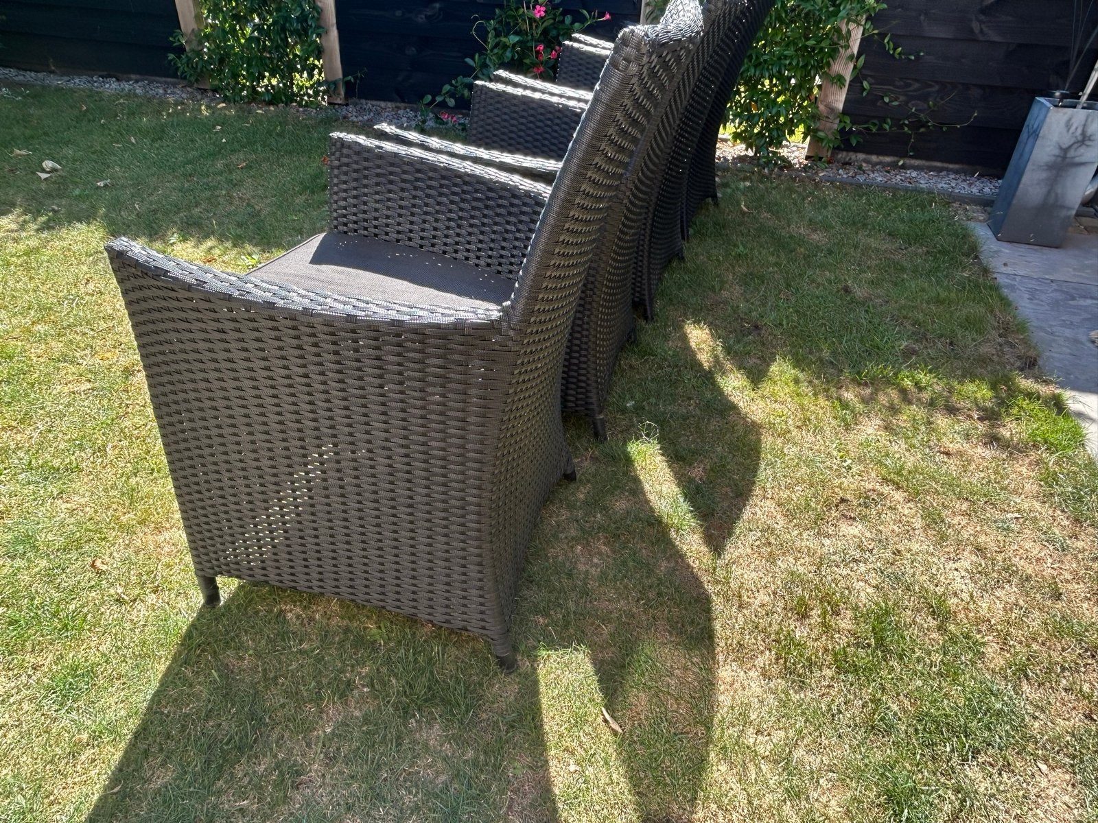 Wicker tuinstoelen met kussens (4 stuks), Ophalen, 4 zitplaatsen, Gebruikt, Wicker