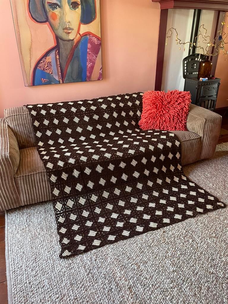 Donkerbruine gehaakte sprei Granny Square, Huis en Inrichting, Ophalen of Verzenden, Zo goed als nieuw