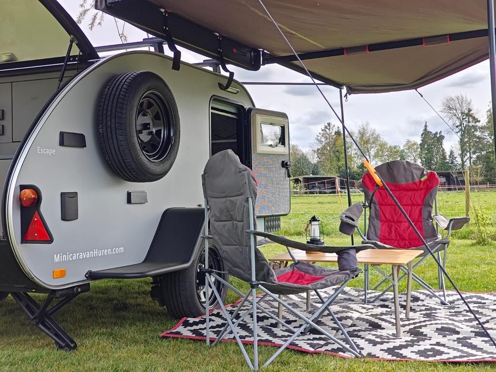 Compacte teardrop minicaravan met luifel te huur, Caravans en Kamperen, Overige merken, Vast bed, Schokbreker, Tot en met 2