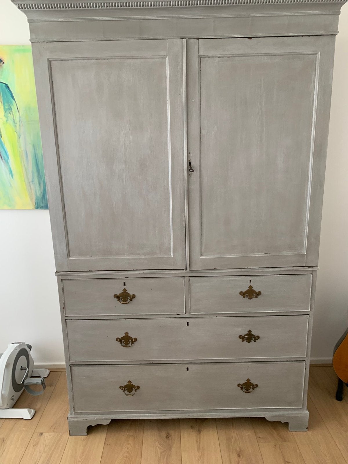 Antieke kast, grijs geverfd, 2 delen, 200x122x52 cm, Ophalen