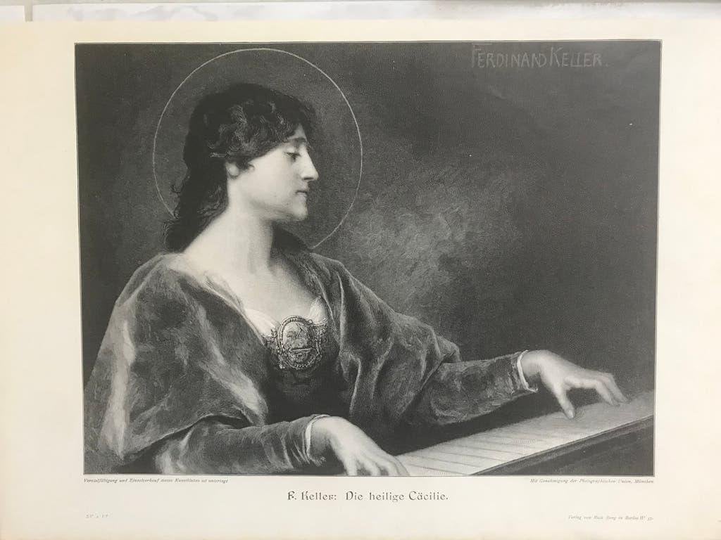 1896: Ferdinand Keller: Die heilige Cäcilie, gravure 30x23cm, 1800 - 1899, Portret, Ophalen of Verzenden, Gravure