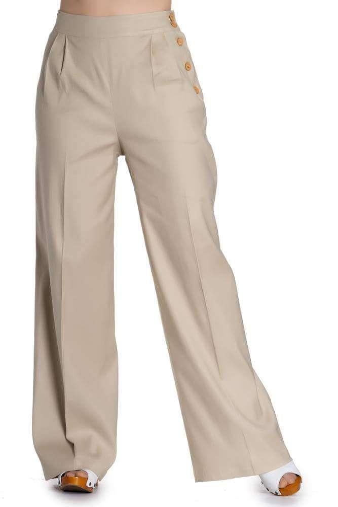 Luchtige broek linnen & rayon Hell Bunny / Vixen L, Beige, Maat 42/44 (L), Nieuw, Ophalen of Verzenden