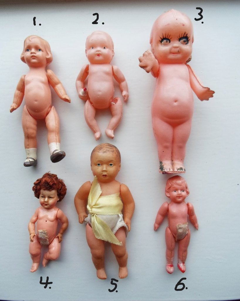 6 Oude Celluloid poppen. Zie omschrijving., Ophalen of Verzenden, Gebruikt, Pop