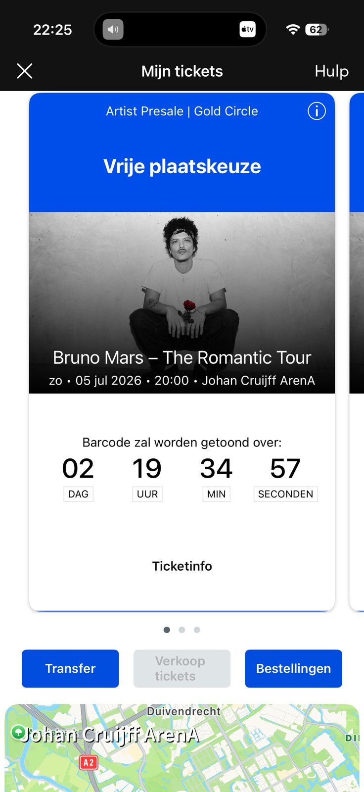 2x Bruno Mars GOLD CIRCLE tickets, ArenA, zondag 5 juli 2026, Tickets en Kaartjes, Twee personen, Juli