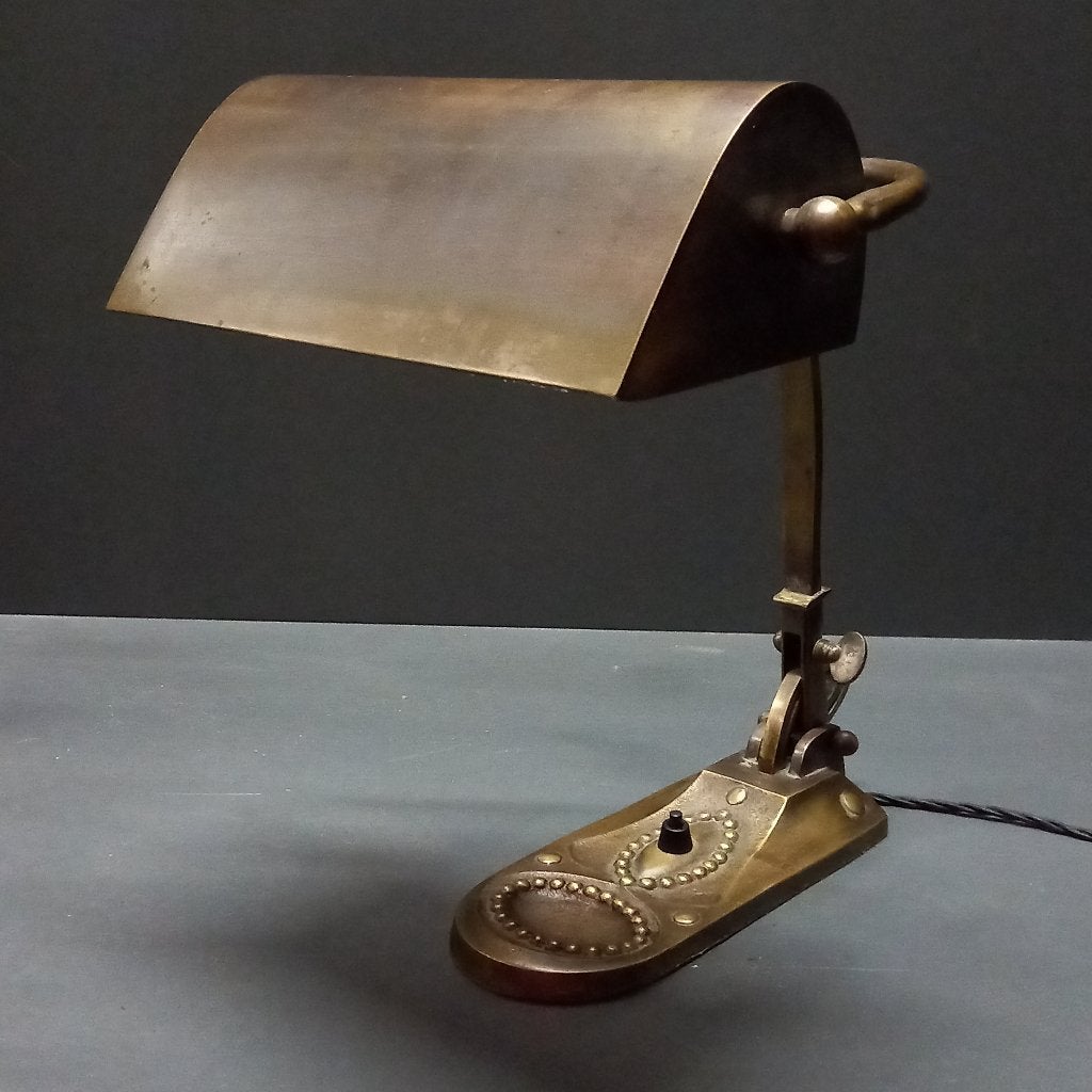 Antieke Messing Art Deco Notarislamp/Bankierslamp, Verstelbaar, Ophalen of Verzenden, Gebruikt