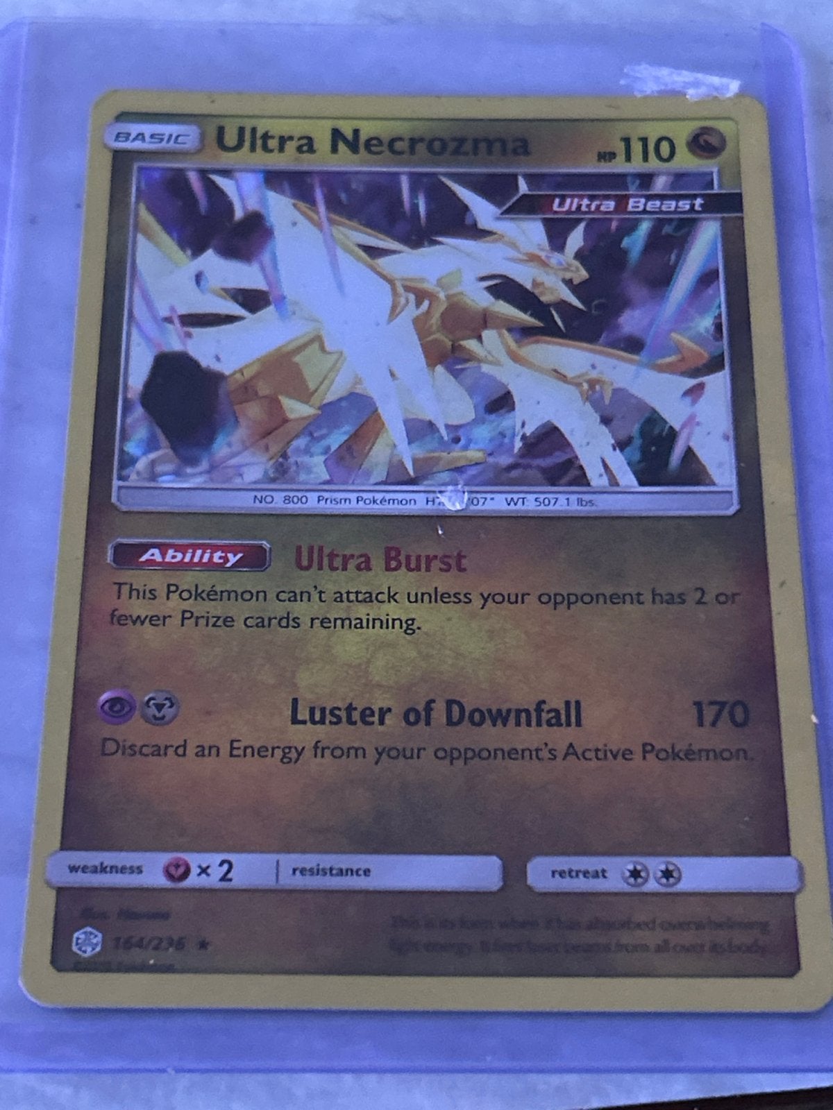 Pokémon Kaart Ultra Necrozma 164/236 - Sun & Moon, Ophalen of Verzenden, Zo goed als nieuw, Losse kaart