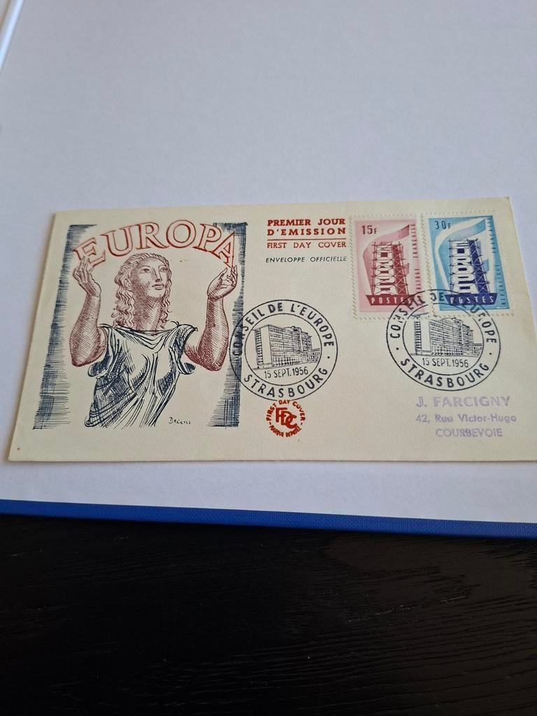 Europa Eerste Dag Envelop 1956 - Strasbourg, Postzegels en Munten, Brieven en Enveloppen | Nederland, Ophalen of Verzenden, Envelop