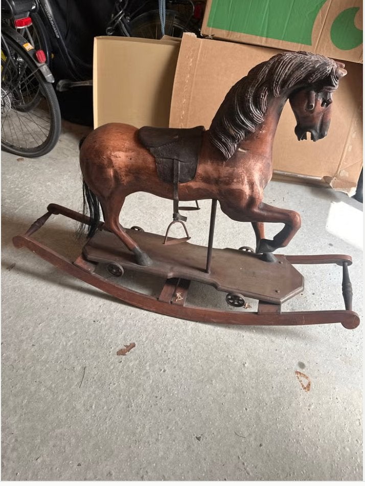 Antiek houten hobbelpaard met wielen, Antiek en Kunst, Ophalen of Verzenden
