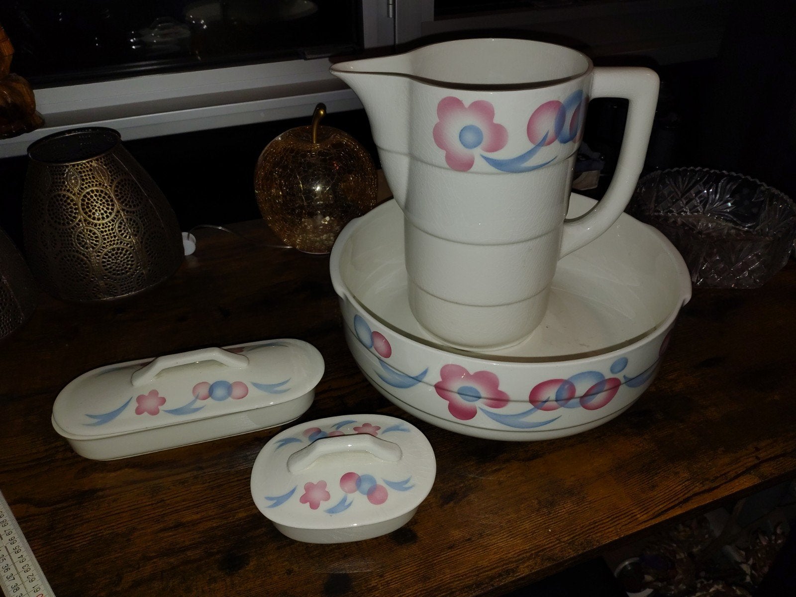 Antiek Lampetstel 4-delig - Bloemendecor - Gave Staat!, Ophalen of Verzenden
