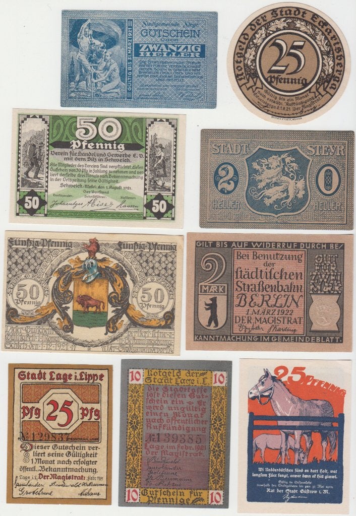 Kleine collectie 16 verschillende Noodgeldbiljetten vnl. UNC, Ophalen of Verzenden, Overige landen, Setje