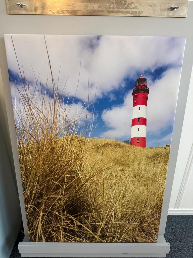 Ameland vuurtoren canvas schilderij, Huis en Inrichting, Ophalen, Zo goed als nieuw, Schilderij, 75 cm of meer
