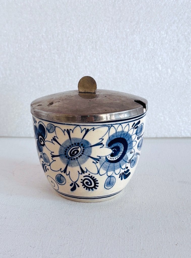 Prachtig Vintage Delfts Blauw Suikerpotje met Tinnen Deksel, Ophalen
