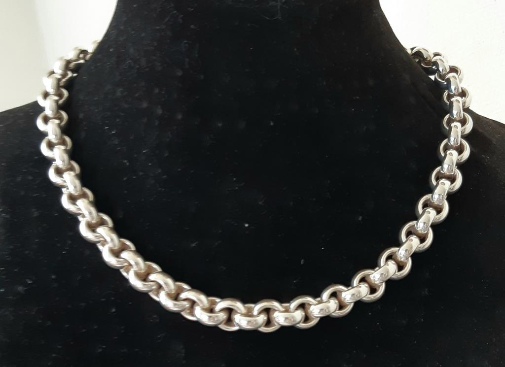 Zilveren Schakelcollier grove Schakels 10 mm  Gekeurd 925, Ophalen of Verzenden, Zo goed als nieuw, Zilver, Zilver