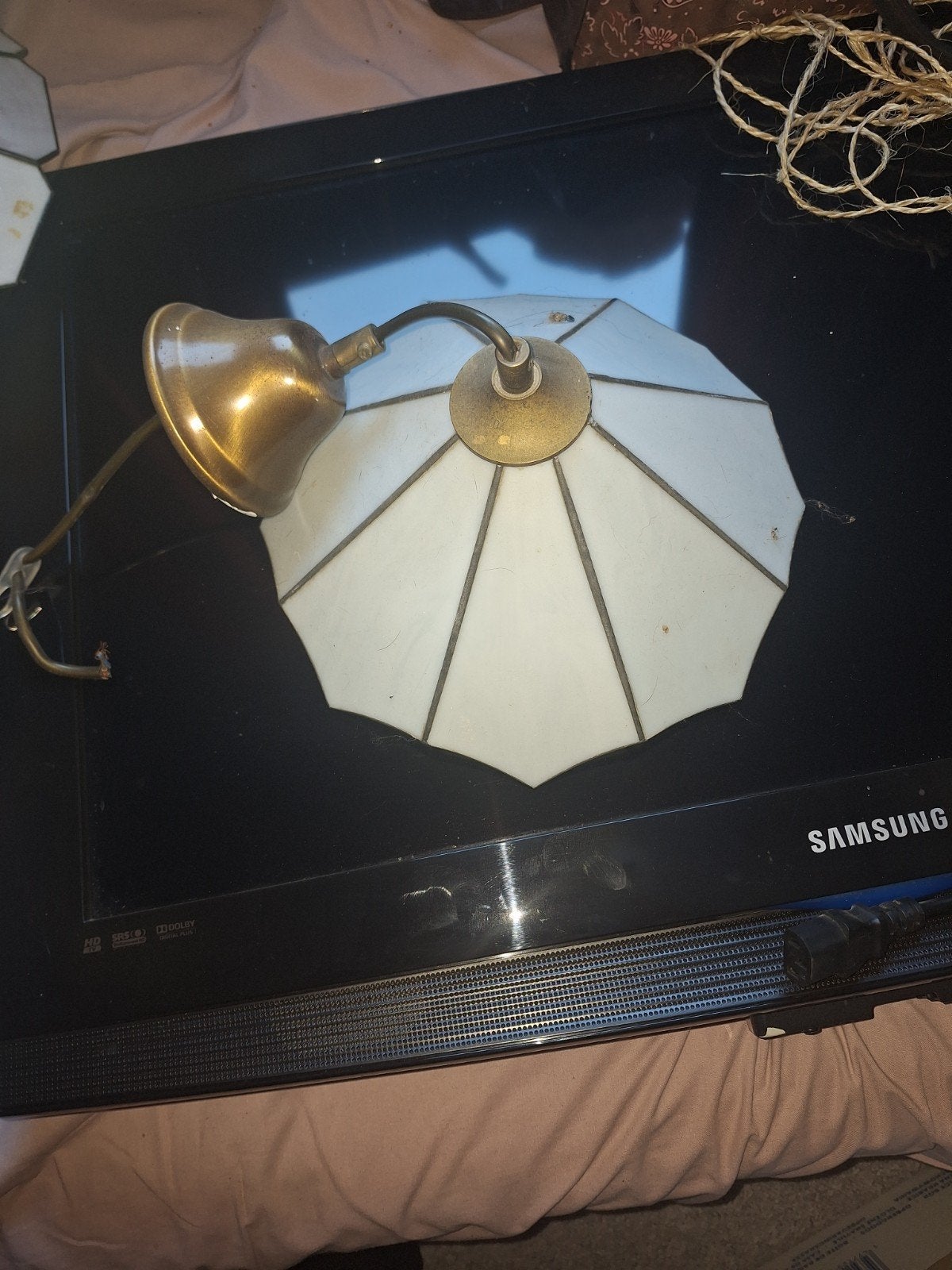 Vintage hanglamp met glazen kap, Antiek en Kunst, Ophalen