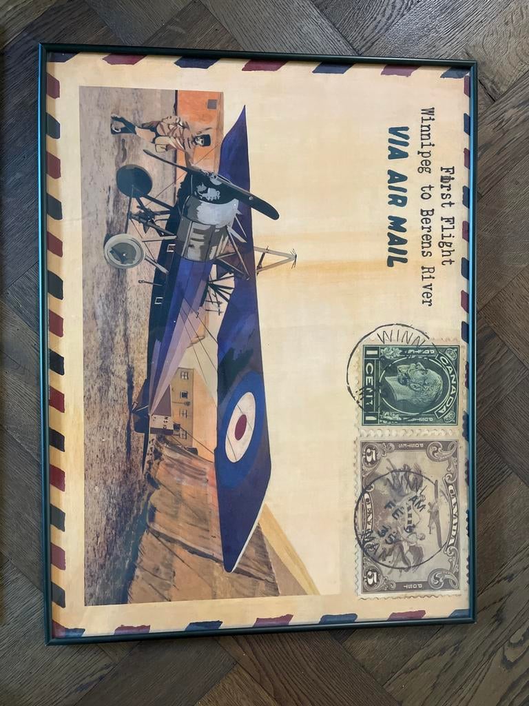 Vintage Vliegtuig Poster - Air Mail Thema, Ophalen, Gebruikt, Met lijst, Rechthoekig Liggend