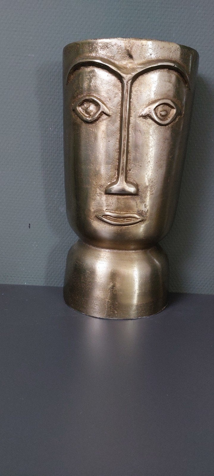 Bronzen vaas met gezicht - Wanddecoratie, Ophalen of Verzenden