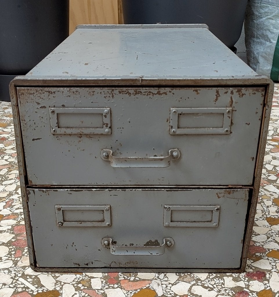 Vintage grijze archiefkast - 2 lades, Ophalen