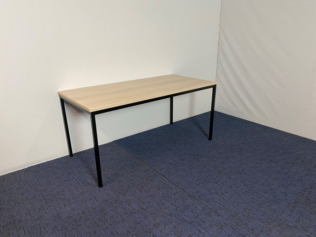 Vergadertafel, acacia blad, zwart frame, 160 x 80 cm., Ophalen, Gebruikt