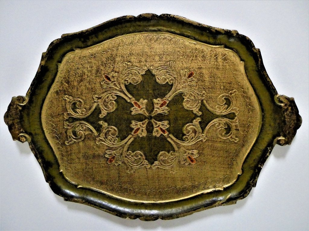 Italiaans dienblad serveerblad goud olijfgroen oranje, Ophalen of Verzenden