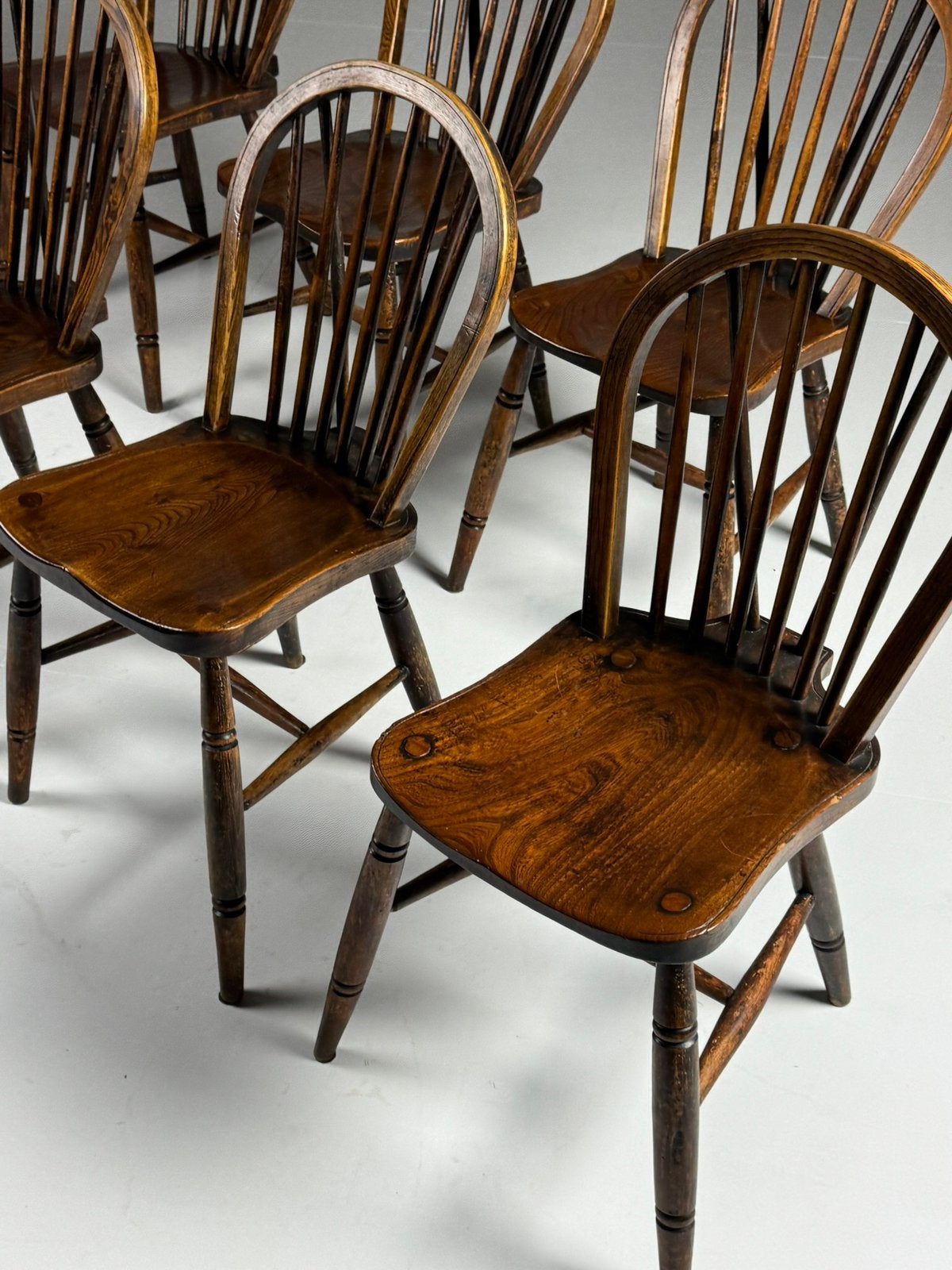 Set van 6 Windsor eetkamerstoelen engels antiek, Ophalen, Zo goed als nieuw, Bruin, Vijf, Zes of meer stoelen