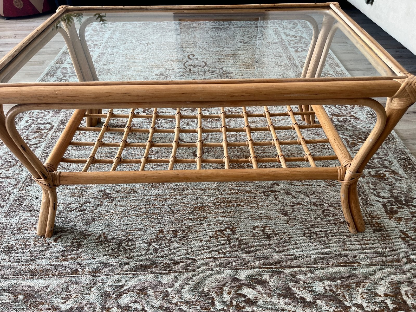 Bamboe/rotan salontafel, Ophalen, Gebruikt, 50 tot 100 cm, Rotan/ vintage