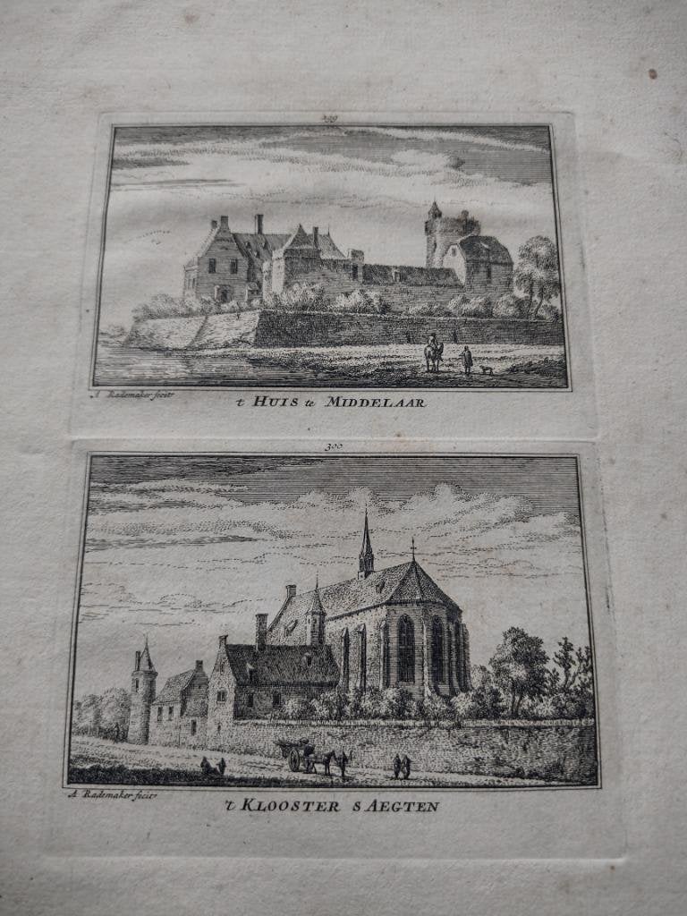 299/300 Middelaar het Huis en Klooster st.Aegten Gravure dl3, Ophalen of Verzenden