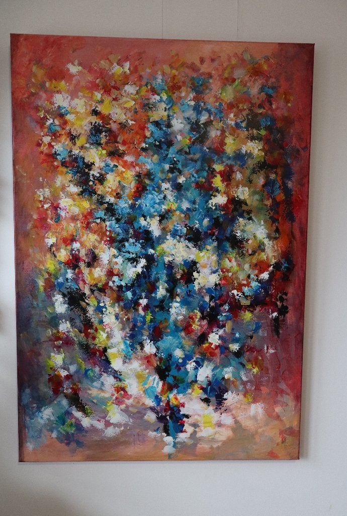 Abstract schilderij modern Pink & Blue colour symphony, Ophalen of Verzenden