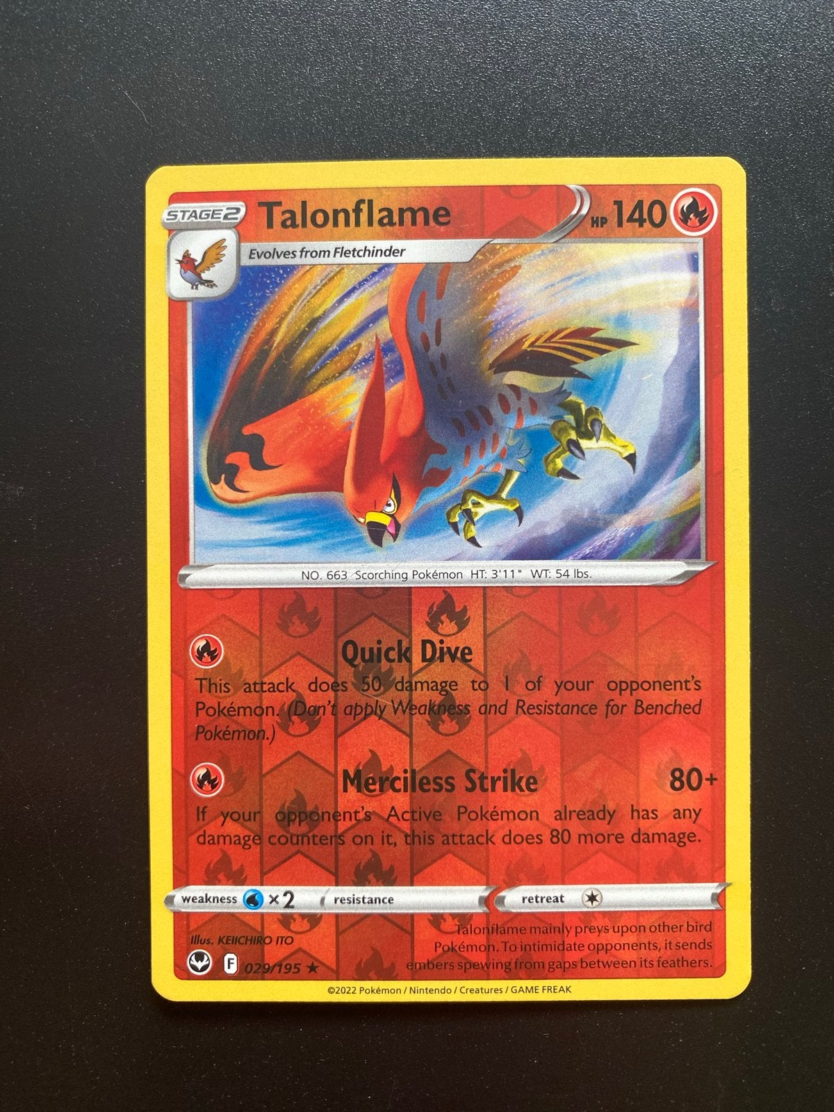 Talonflame 029/195 Reverse Holo Pokémon Silver Tempest, Ophalen of Verzenden, Zo goed als nieuw, Losse kaart, Foil